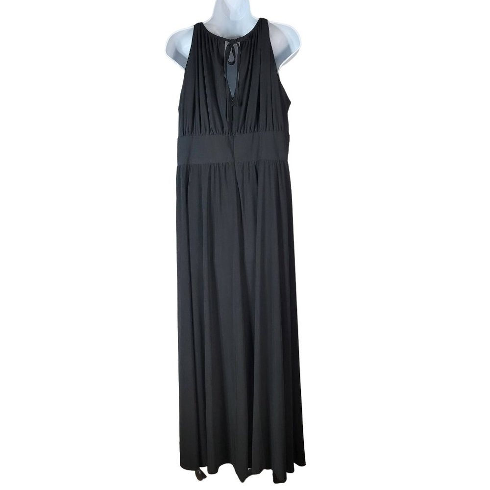 Jessica London evening gown maxi dress black 18W rhinestones sleeveless keyhole - Picture 5 of 8